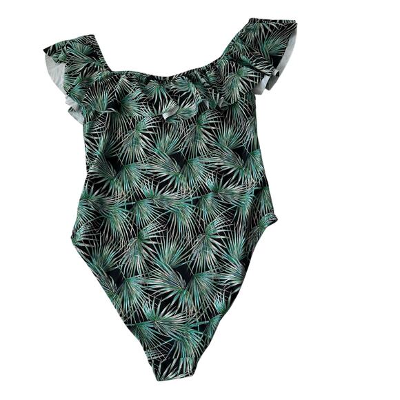 NWT Cabana del Sol swimsuit womens black one piece large tropical ruffles - Picture 2 of 11